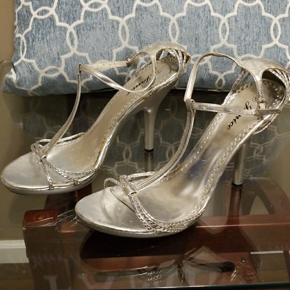 Janice Silver T-Strap Sandals